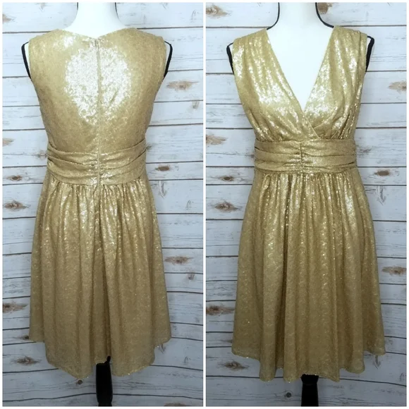 Eva Mendes New York &Company Gold Sequin Dress Size Small - Picture 4 of 8